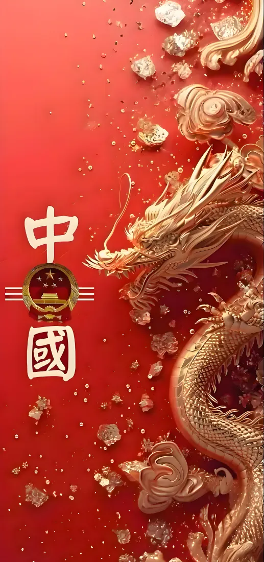 中国龙｜爱国主题背景图片 - 红金祥云国风「哲风壁纸」