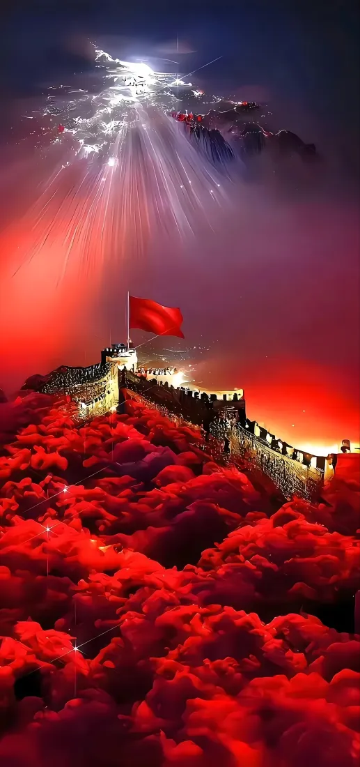 长城红旗｜红色云海背景图片 - 霞光山河壮丽「哲风壁纸」