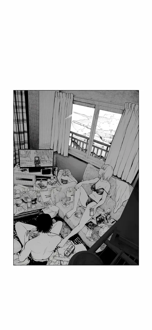 凌乱卧室手机壁纸｜黑白插画背景图片 - 室内俯视场景「哲风壁纸」