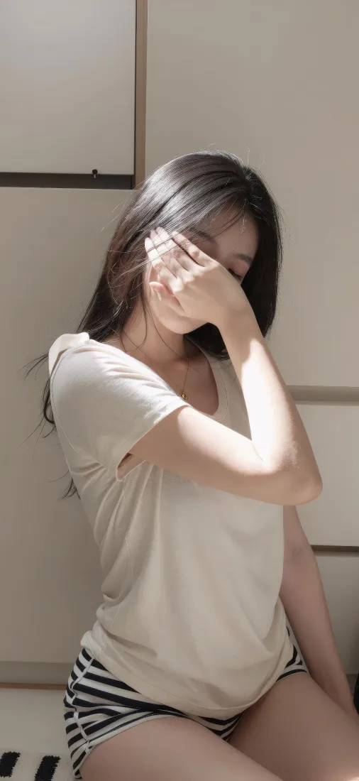 白T恤女生手机壁纸｜居家遮脸背景图片 - 休闲穿搭「哲风壁纸」