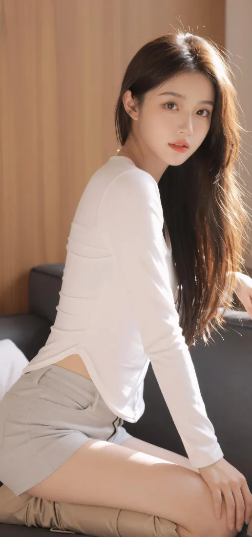 长发美女手机壁纸｜居家休闲背景图片 - 白衣短裙温柔氛围感「哲风壁纸」