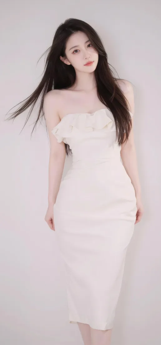 白色抹胸裙美女手机壁纸｜纯欲风背景图片 - 长发「哲风壁纸」
