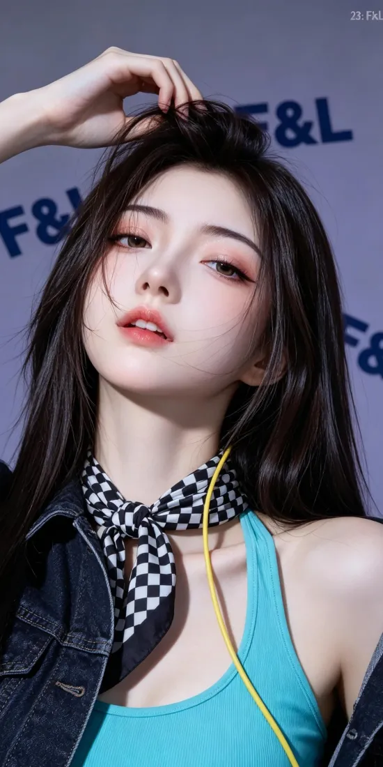 甜酷少女手机壁纸｜时尚穿搭背景图片 - 黑长直牛仔造型「哲风壁纸」