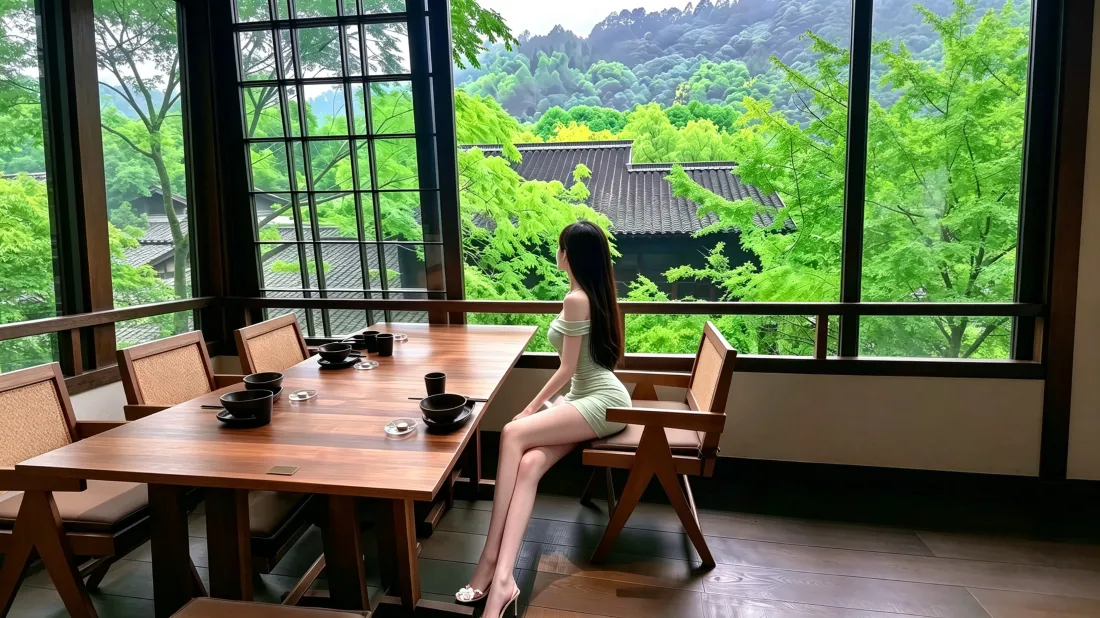 3k茶室美女壁纸｜林间窗景背景图片 - 静谧休闲氛围感「哲风壁纸」