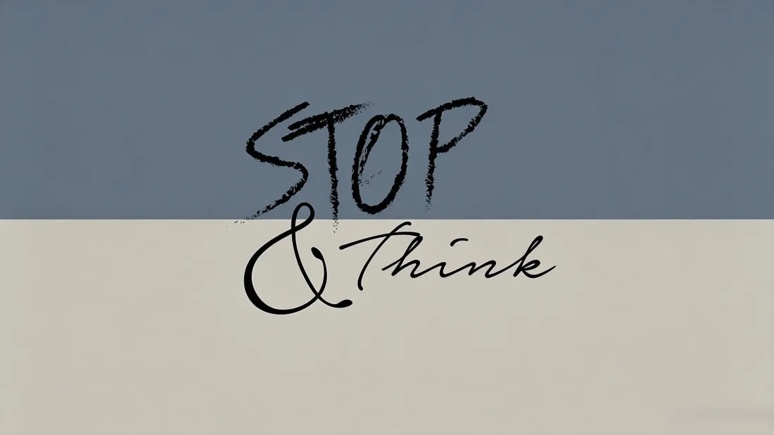 3kStop&Think文字壁纸｜简约拼色背景图片 - 手写艺术字设计「哲风壁纸」