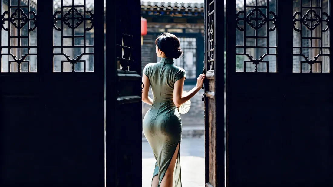 3k旗袍美女壁纸｜中式古宅背景图片 - 优雅背影复古氛围感「哲风壁纸」