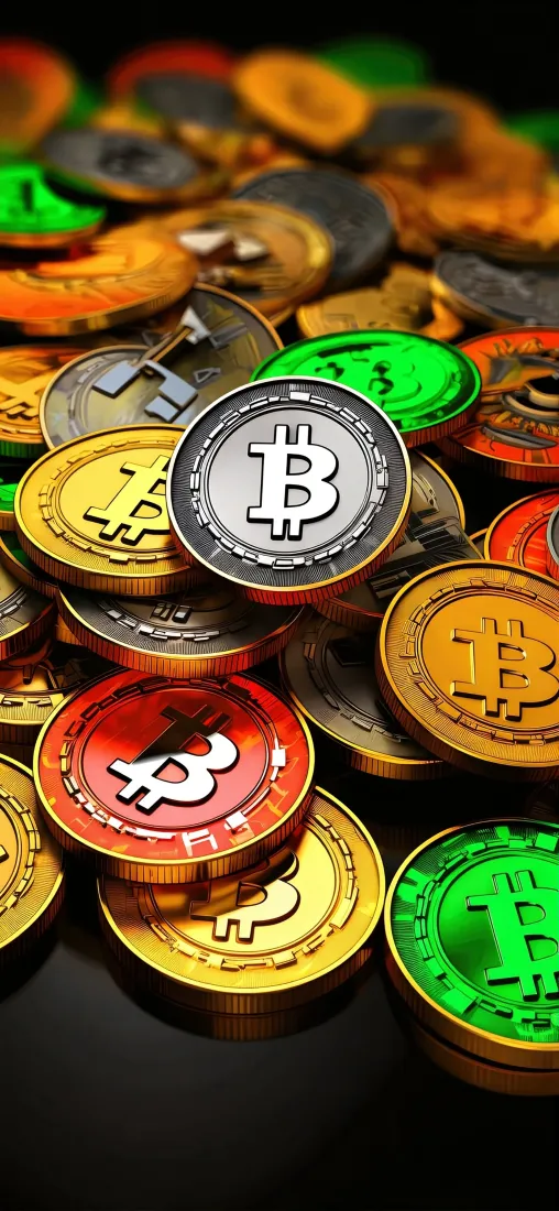 比特币｜彩色加密货币背景图片 - 金融虚拟硬币「哲风壁纸」
