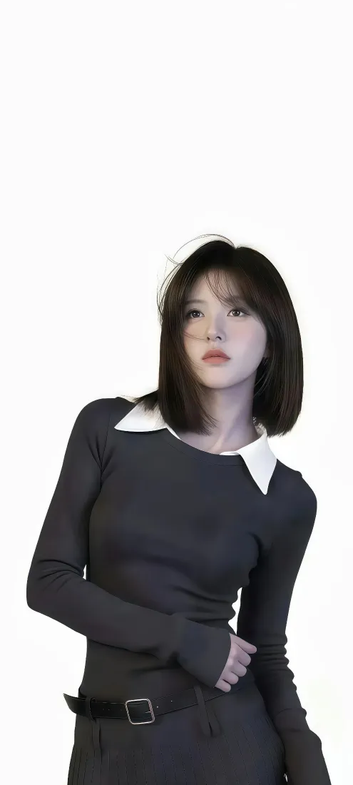 气质短发美女手机壁纸｜黑色上衣背景图片 - 简约穿搭「哲风壁纸」