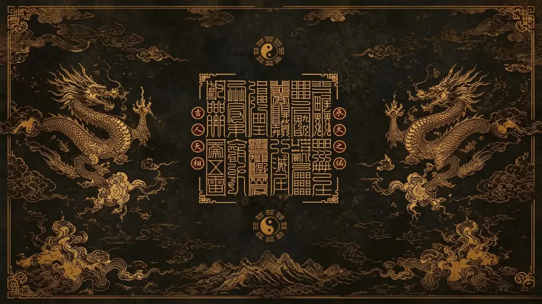 3k中式金龙太极壁纸｜黑底描金背景图片 - 国风传统纹样「哲风壁纸」