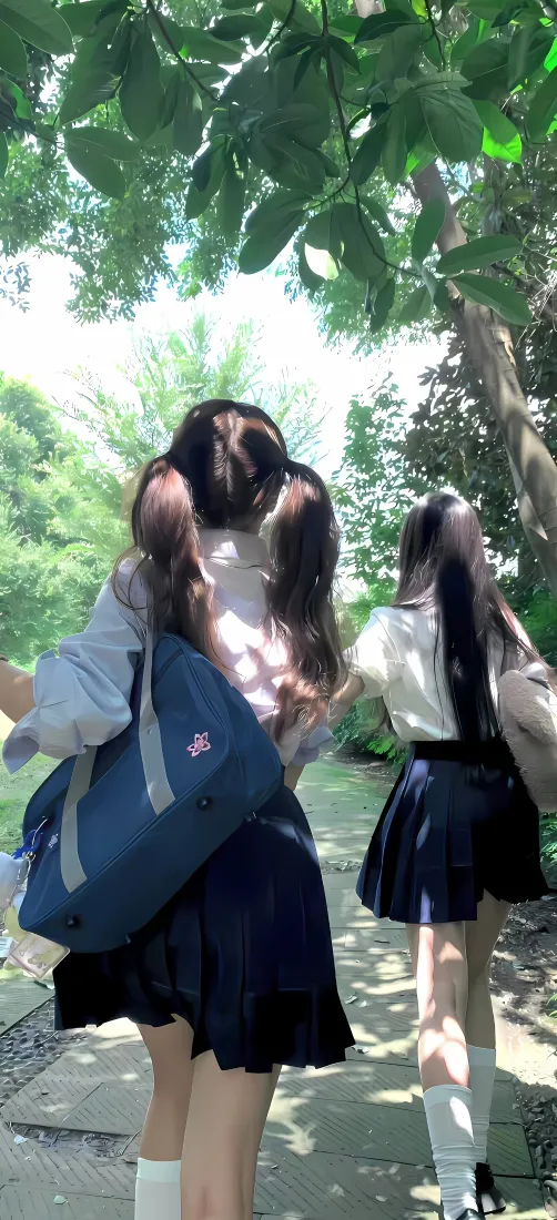 JK少女手机壁纸｜林荫道奔跑背景图片 - 青春校园「哲风壁纸」
