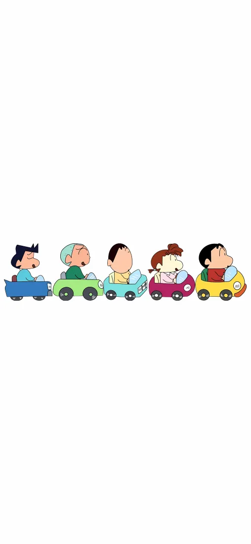 蜡笔小新幼稚园手机壁纸｜春日部防卫队背景图片 - 卡通小车排队可爱形象「哲风壁纸」
