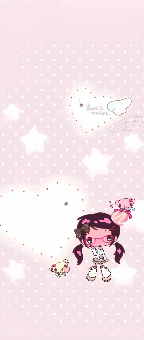 Q版女孩手机壁纸｜粉色波点背景图片 - 可爱卡通少女插画「哲风壁纸」