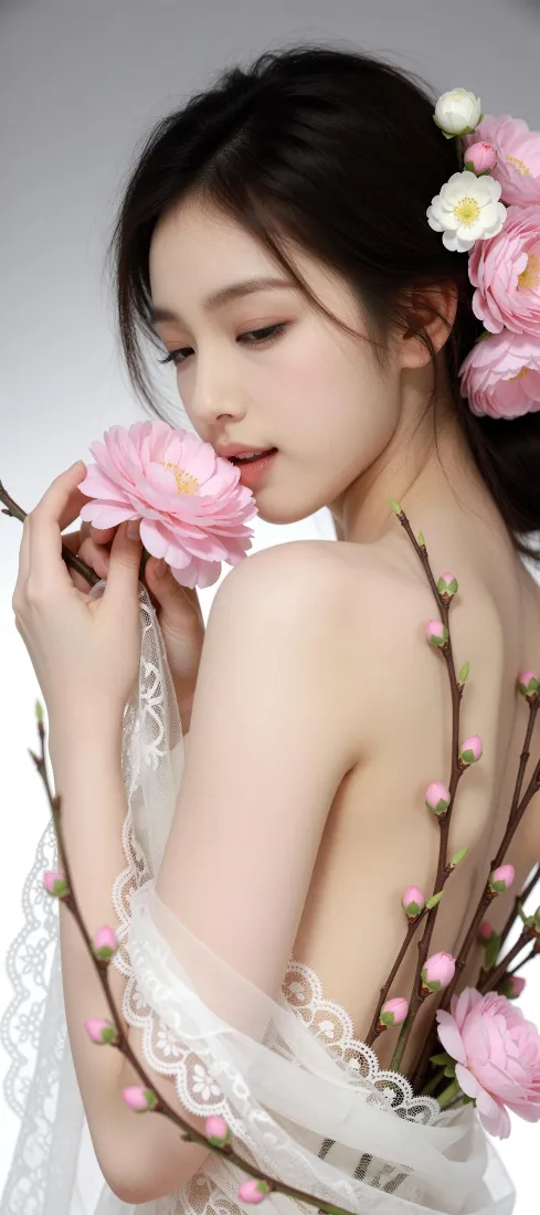 鲜花美女手机壁纸｜氛围感写真背景图片 - 纯欲露肩「哲风壁纸」
