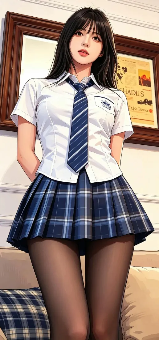 JK制服少女手机壁纸｜室内背景图片 - 黑丝格裙「哲风壁纸」