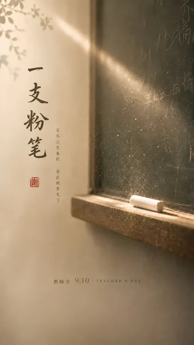 一支粉笔｜教师节感恩背景图片 - 黑板光影简约暖调「哲风壁纸」