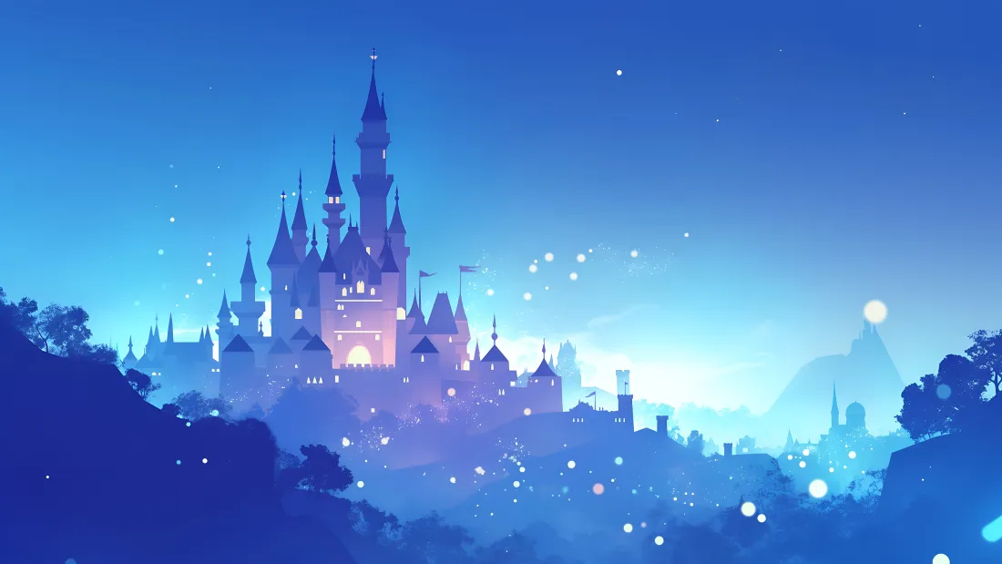 4k童话城堡壁纸｜梦幻夜景背景图片 - 蓝调萤火丛林「哲风壁纸」