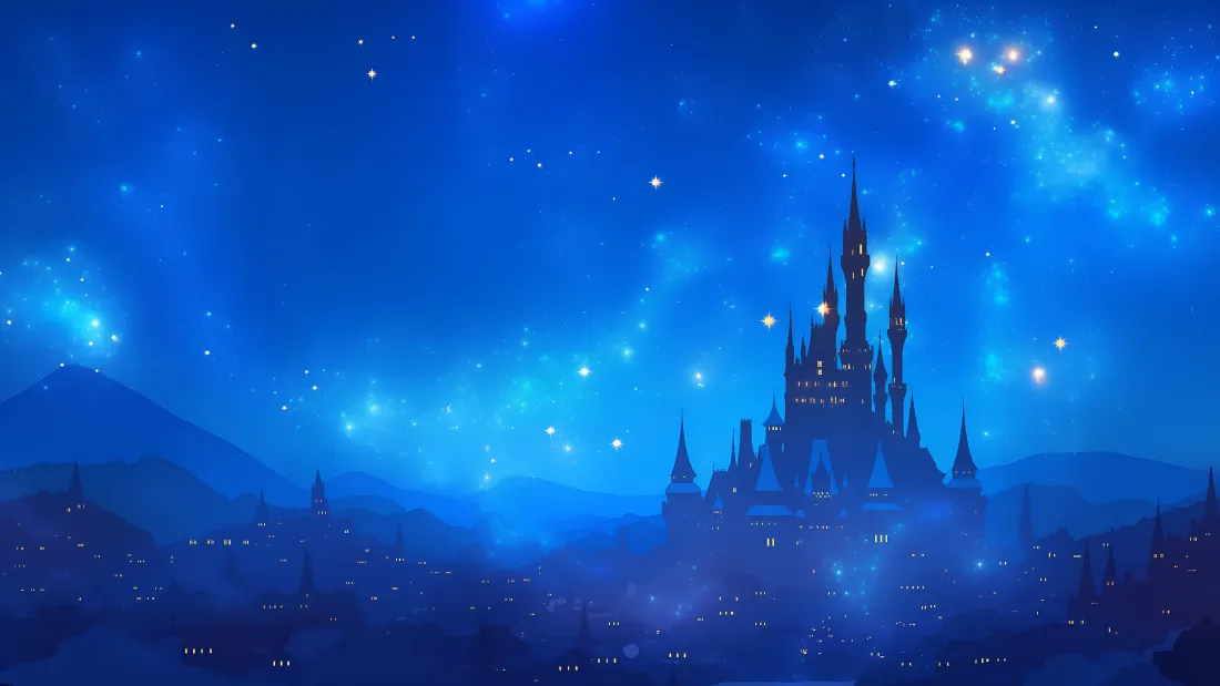 4k梦幻城堡壁纸｜蓝色星空背景图片 - 夜景剪影插画「哲风壁纸」