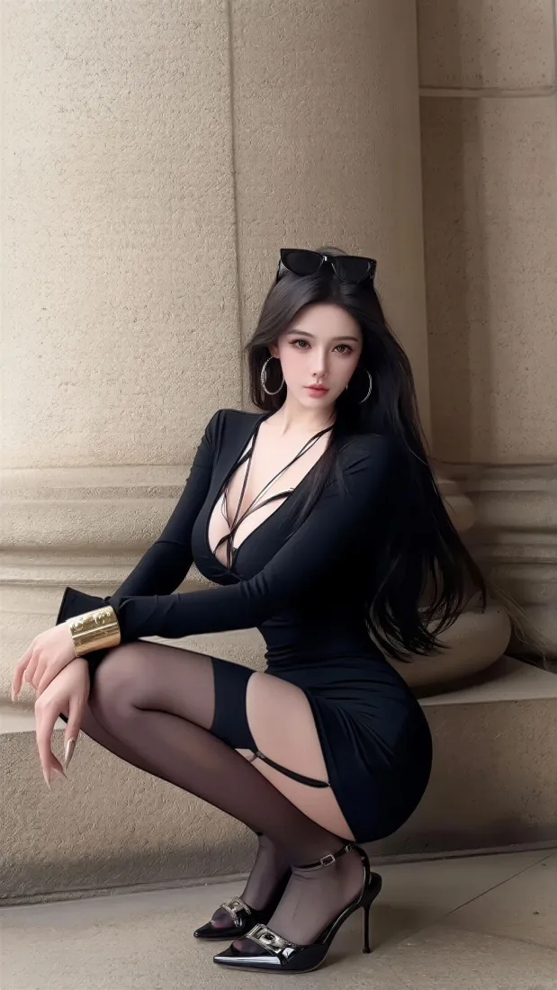 黑衣美女手机壁纸｜御姐穿搭背景图片 - 黑丝高跟鞋「哲风壁纸」