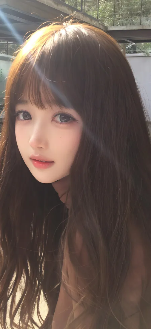 棕发甜妹手机壁纸｜户外自然光背景图片 - 齐刘海大眼少女「哲风壁纸」