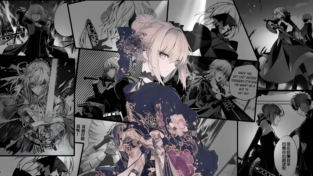 2k阿尔托莉雅壁纸｜漫画拼贴背景图片 - 暗黑礼服少女「哲风壁纸」