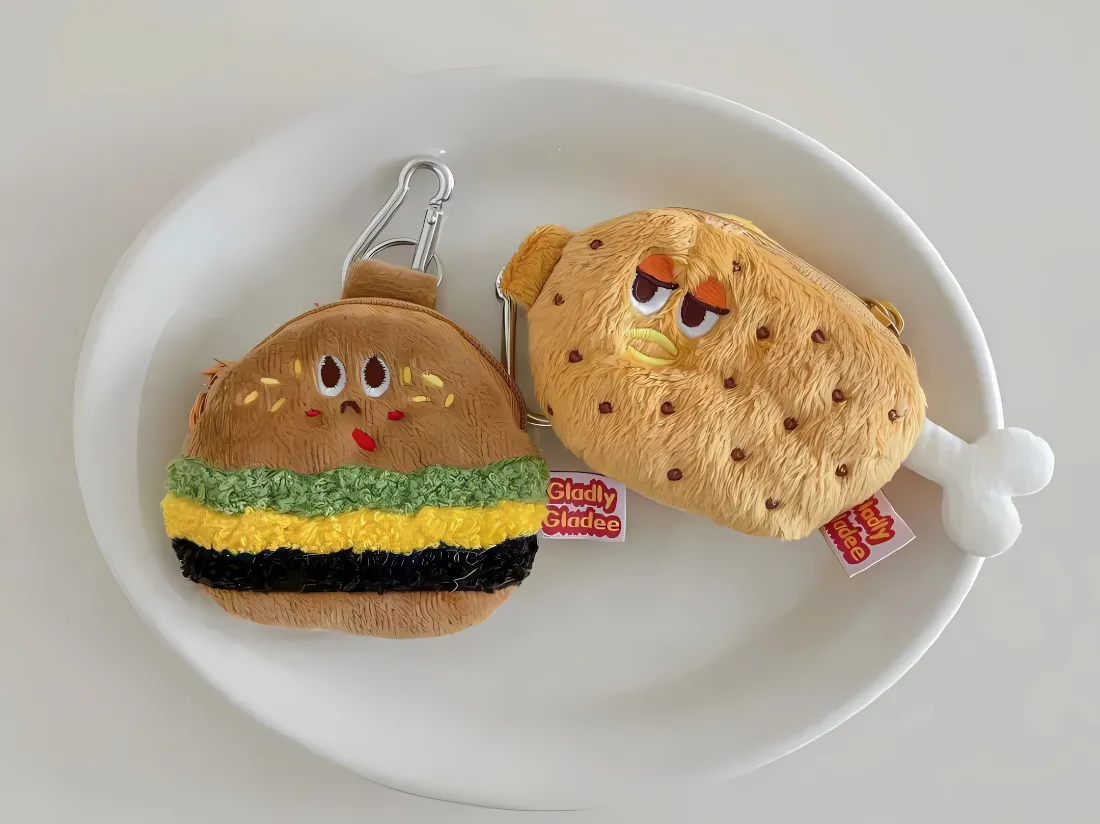2k卡通食物玩偶壁纸｜毛绒挂件背景图片 - 汉堡鸡腿零钱包「哲风壁纸」