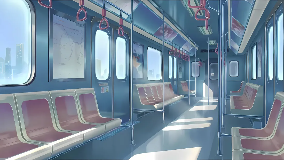 4k地铁车厢壁纸｜日系插画背景图片 - 空荡车厢「哲风壁纸」