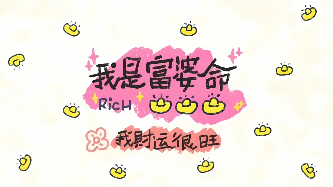 4k我是富婆命壁纸｜卡通文字背景图片 - 财运旺金元宝「哲风壁纸」