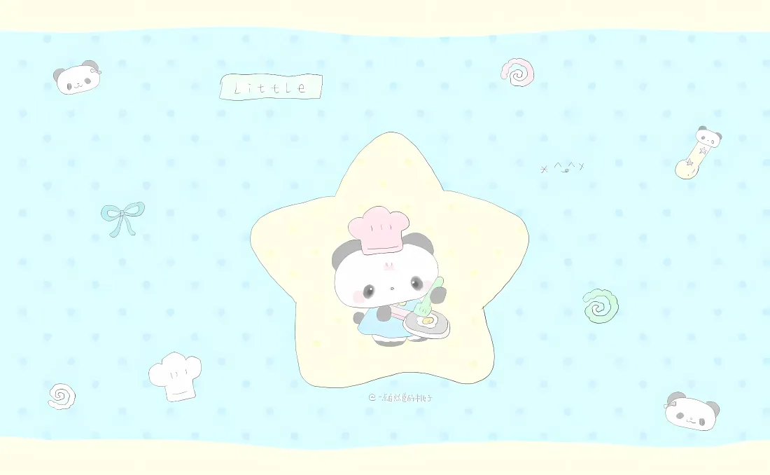 4k卡通熊猫厨师壁纸｜浅蓝星星背景图片 - 可爱萌系装饰「哲风壁纸」