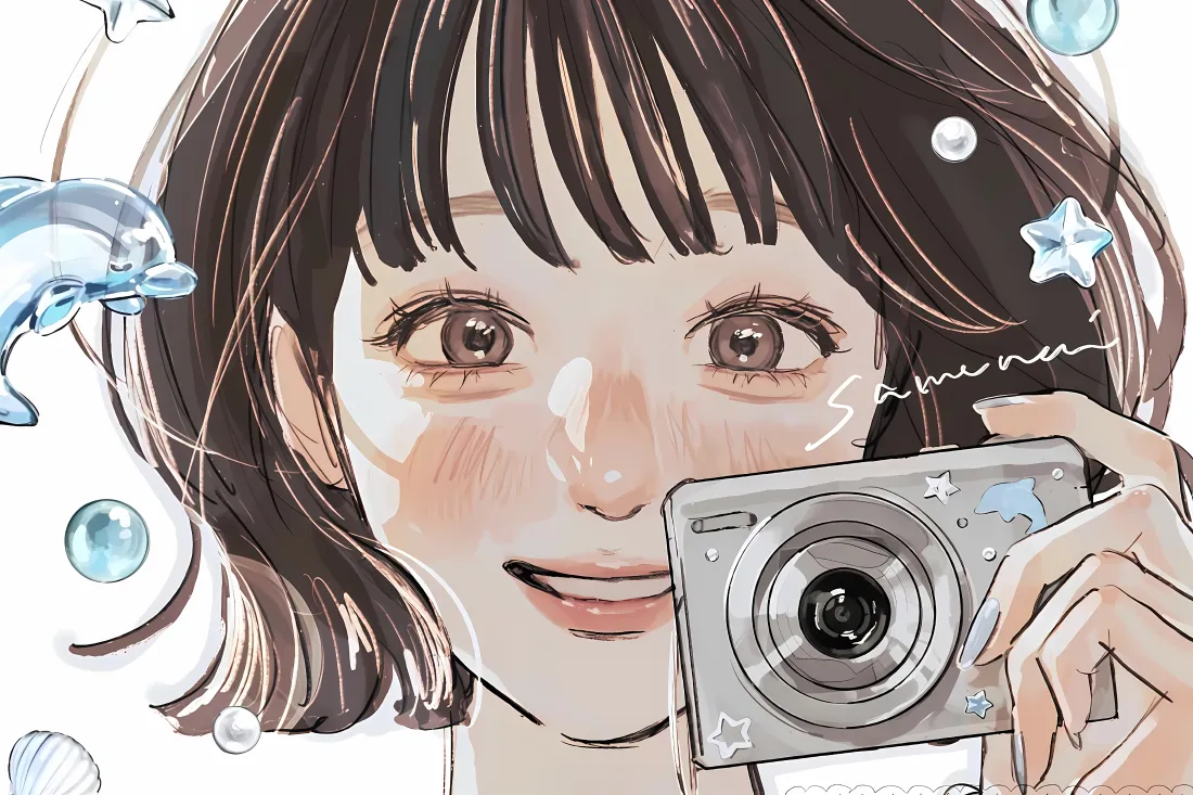 4k照相女孩壁纸｜清新日系背景图片 - 短发少女拿相机「哲风壁纸」