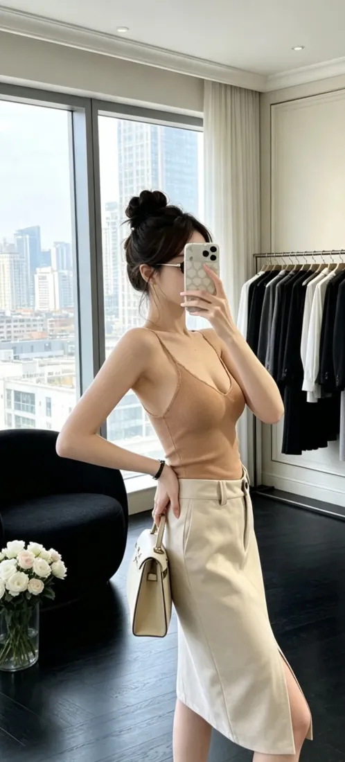 吊带小娇妻手机壁纸｜对镜自拍背景图片 - 居家穿搭「哲风壁纸」