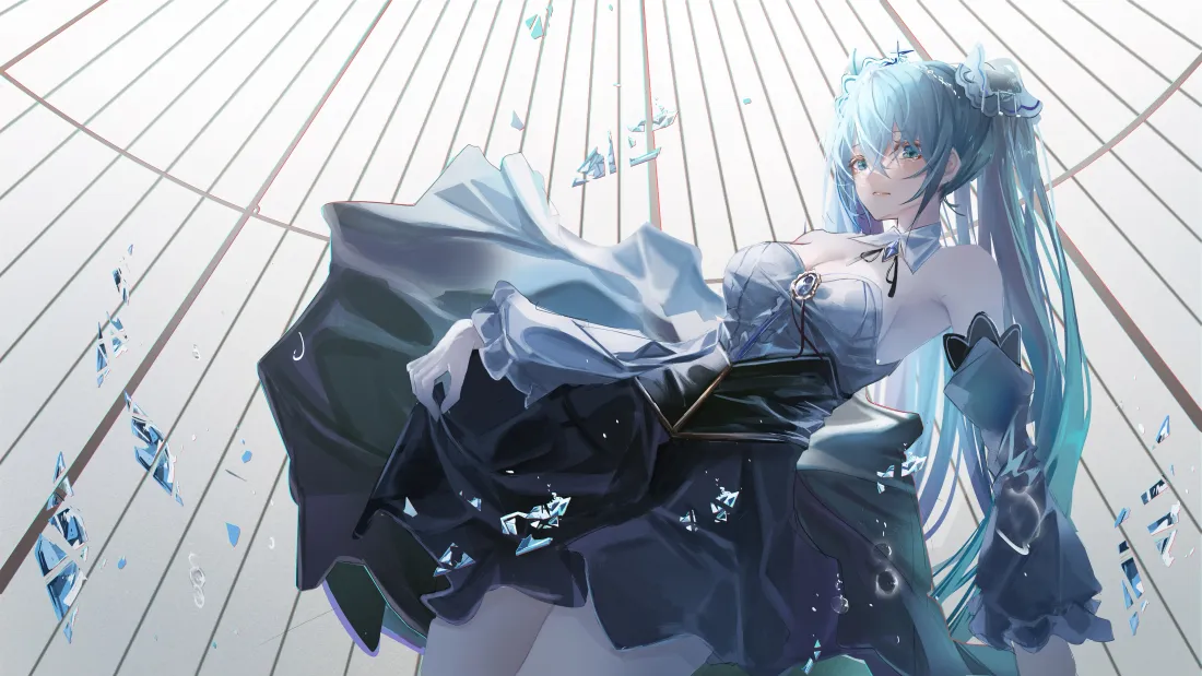 8k初音未来壁纸｜蓝发双马尾背景图片 - 花嫁礼服插画「哲风壁纸」