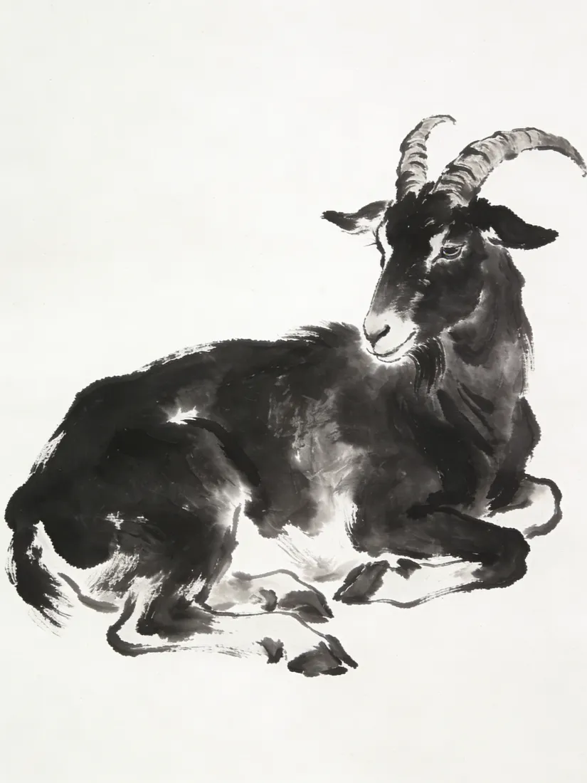 水墨山羊手机壁纸｜写意国画背景图片 - 传统动物画「哲风壁纸」