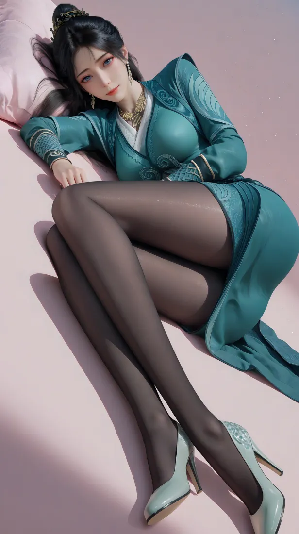 慕沛灵手机壁纸｜凡人修仙传背景图片 - 绿衣黑丝侧卧国风美女「哲风壁纸」