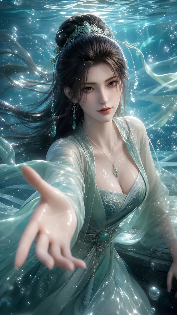 剑来李柳手机壁纸｜水下古风背景图片 - 青衣水神伸手「哲风壁纸」
