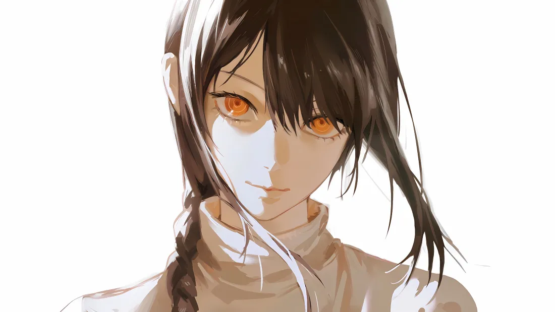 4k玛奇玛壁纸｜橙瞳高领毛衣头像 - 电锯人二次元少女插画「哲风壁纸」