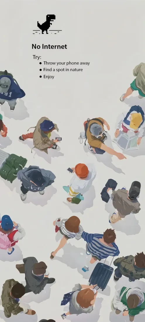 无网络提示手机壁纸｜放下手机背景图片 - 低头族人群插画「哲风壁纸」