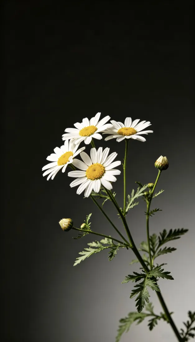 洋甘菊手机壁纸｜深色背景图片 - 白色花瓣黄色花心花卉「哲风壁纸」