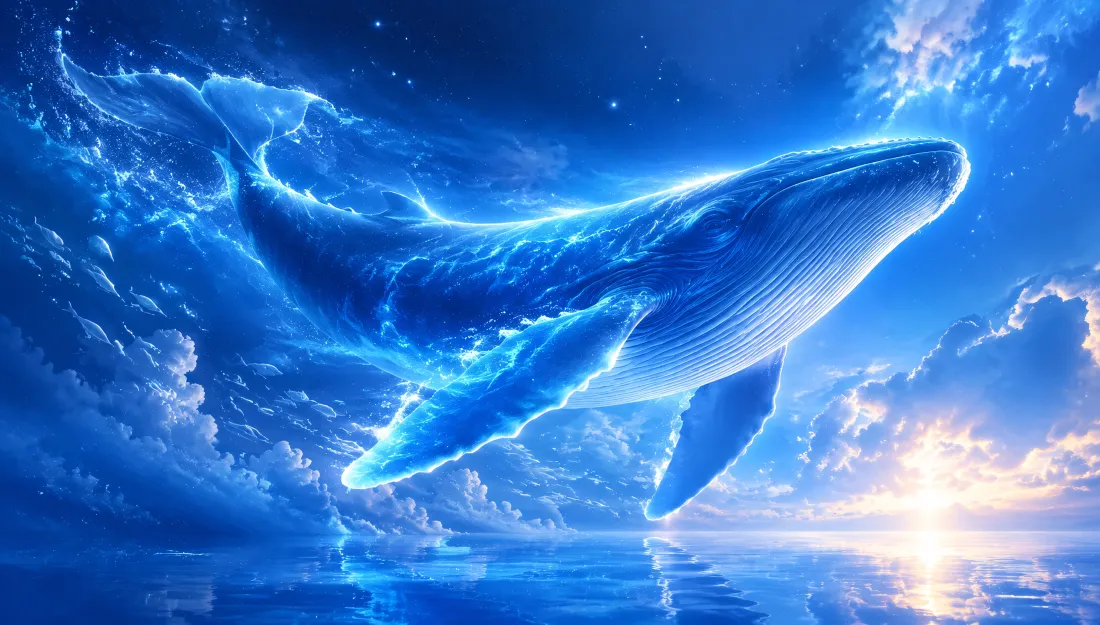 3kDeepSeek蓝鲸壁纸｜梦幻发光背景图片 - 海面云海场景「哲风壁纸」