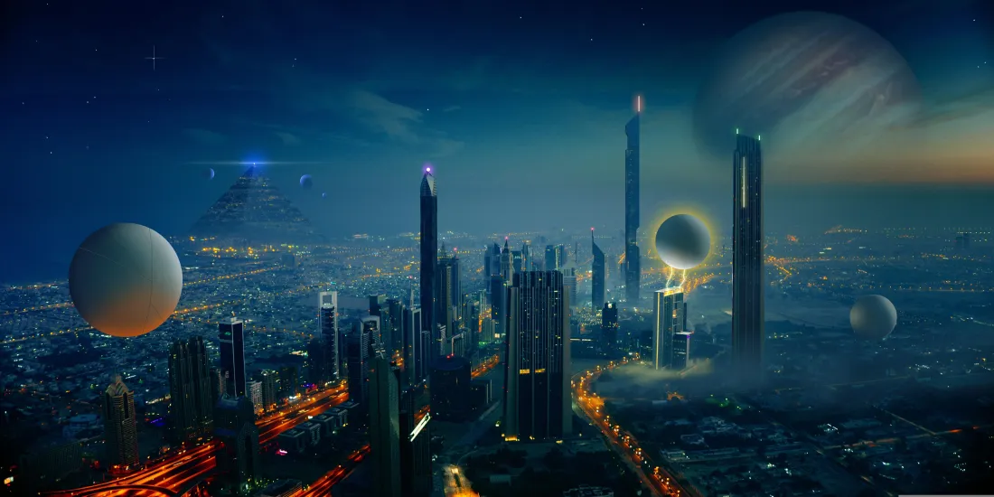 8k城市宇宙壁纸｜未来都市夜景 - 科幻星际城市景观「哲风壁纸」