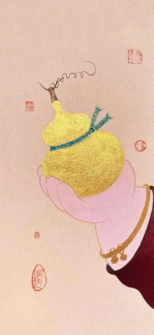 金葫芦手机壁纸｜国风插画背景图片 - 手托宝葫芦「哲风壁纸」