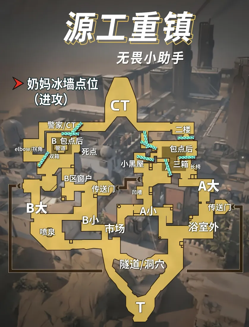 源工重镇手机壁纸｜无畏契约地图 - 奶妈进攻冰墙点位攻略图「哲风壁纸」