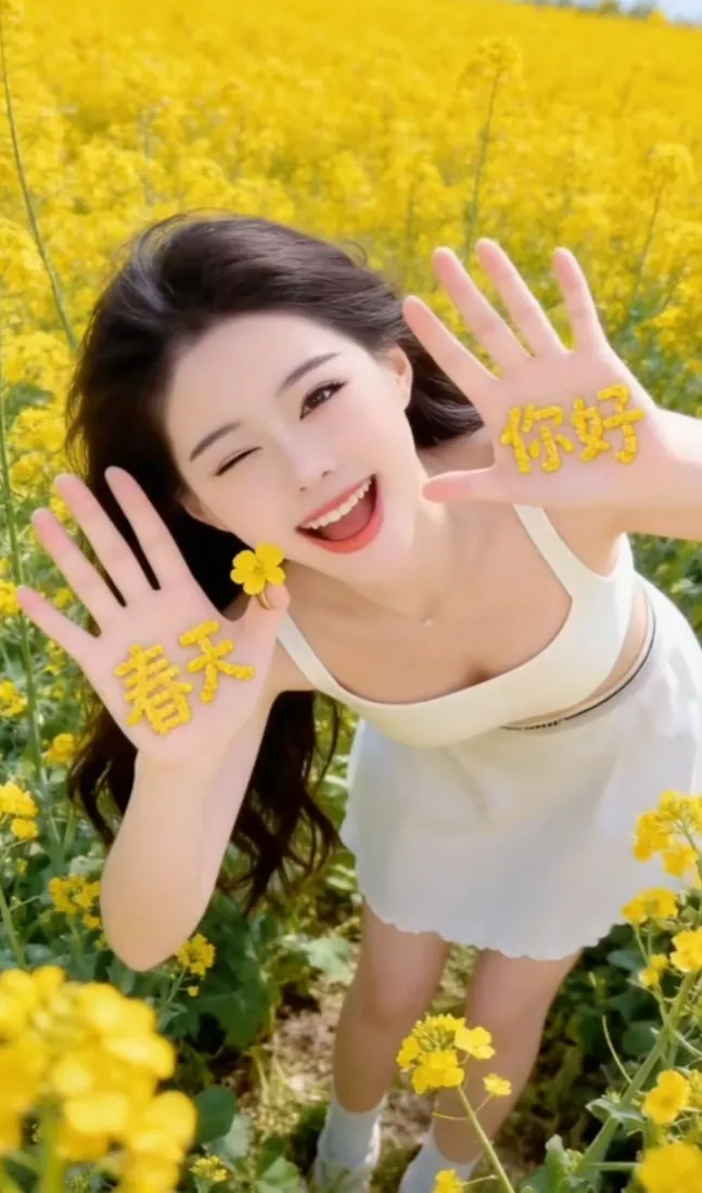 油菜花田美女手机壁纸｜春日背景图片 - 白裙少女清新写真「哲风壁纸」