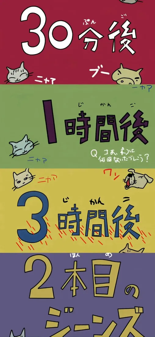 手绘时间提示卡通猫咪｜彩色分栏背景图片 - 日文文字「哲风壁纸」