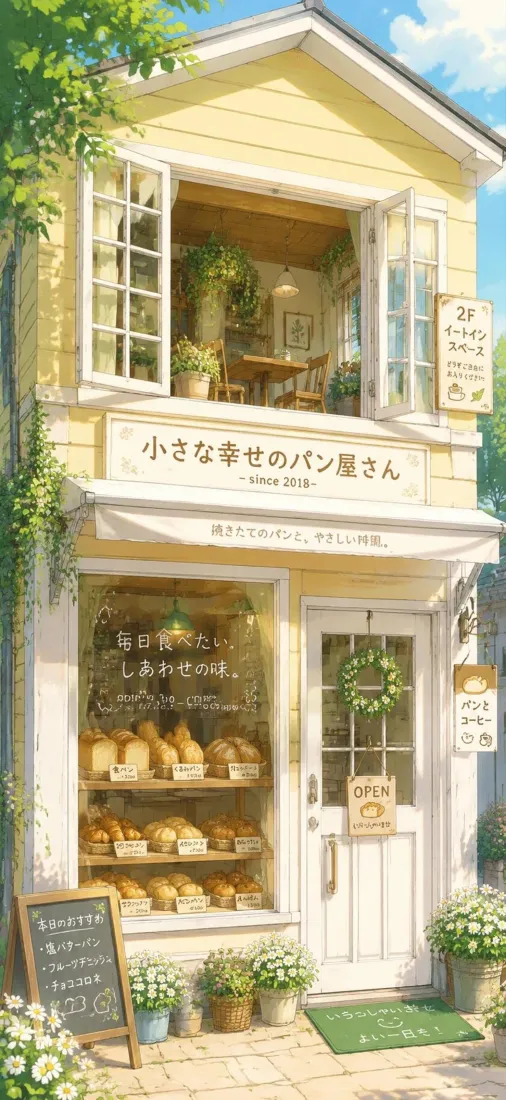 日式面包店手机壁纸｜暖黄街铺背景图片 - 治愈动漫风「哲风壁纸」