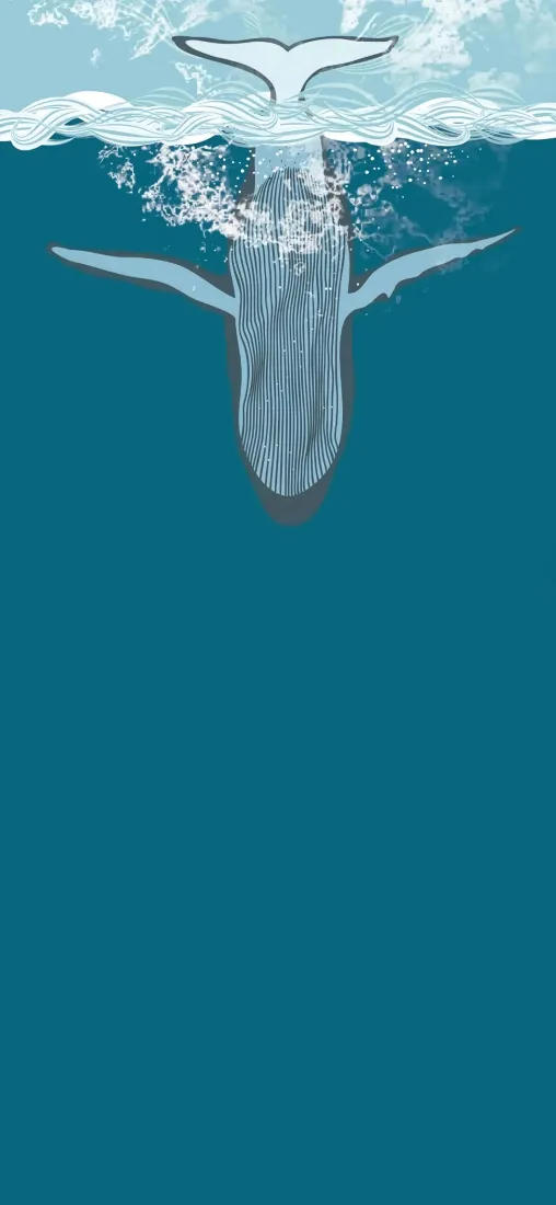 鲸鱼插画手机壁纸｜深海背景图片 - 蓝色海洋鲸鱼潜水「哲风壁纸」