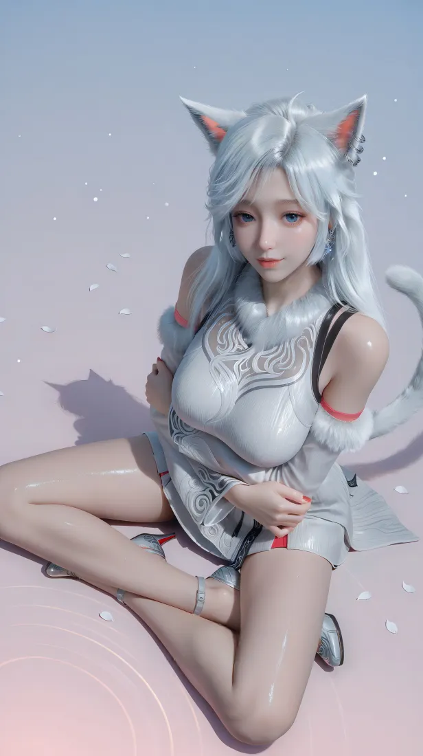 银月手机壁纸｜凡人修仙传背景图片 - 银发狐耳少女坐姿「哲风壁纸」