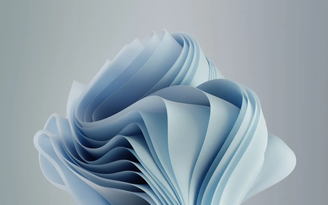 4kWindows11 Bloom壁纸｜蓝色折叠花朵背景图片 - 抽象3D丝绸质感「哲风壁纸」