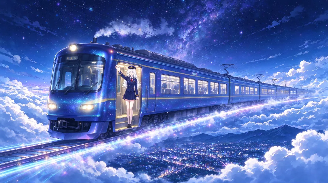 4k星空列车｜二次元背景图片 - 云海列车员少女梦幻场景「哲风壁纸」