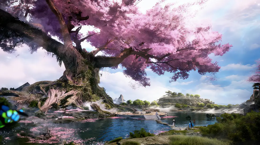 4k师兄啊师兄壁纸｜粉色神树背景图片 - 国漫仙侠湖畔古风场景「哲风壁纸」