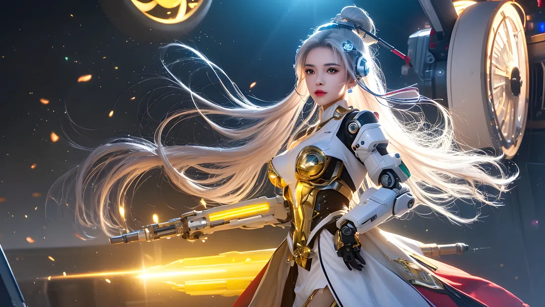 4k科幻机甲女战士壁纸｜白发金甲背景图片 - 未来战甲「哲风壁纸」